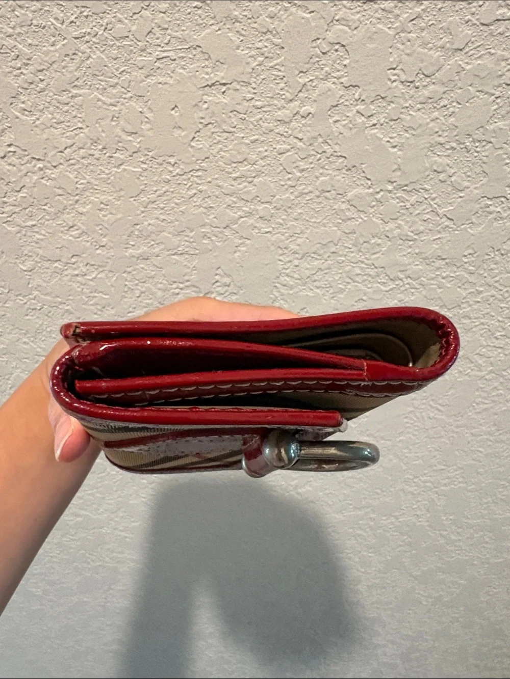 Burberry Nova Check Plaid Wallet with Red Trim